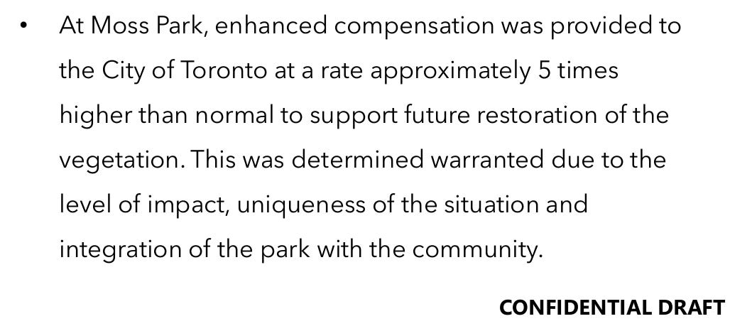 scoopsmcgoo's tweet photo. City of Toronto bribed by Metrolinx over subway-line tree removal?

"... enhanced compensation was provided to the City of Toronto at a rate approximately 5 times higher than normal..."

#SaveToronto
New internal documents below https://t.co/snINY90rgC