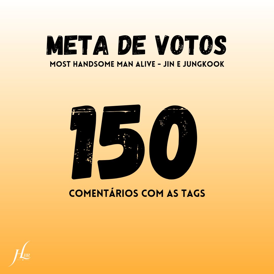 🗳 | Meta de votos para o Jin e Jungkook na votação Most Handsome Man Alive.

Comentem as tags + fanchant + números de um a dez POR EXTENSO.

➜ Meta: 150 comentários 🎯

— Sigam a <a href="/thenreport/">The Netizens Choice Magazine</a> para que os votos sejam validados.

⬇️  TAGS ⬇️