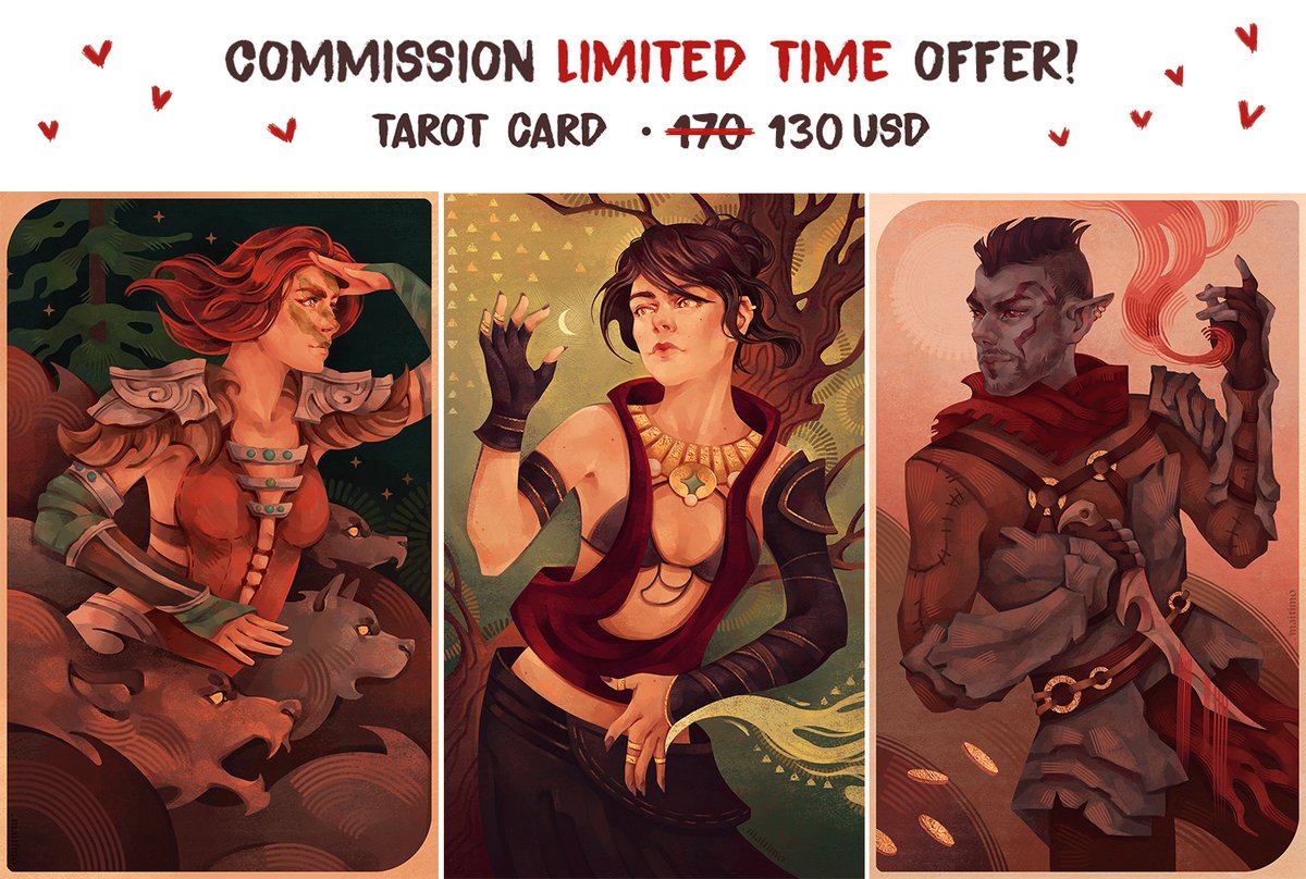 Opening my commissions for April ❤️ Three commission slots for half body tarot cards, which will be price $130 for one character instead of $170! ✉️ For receiving the slot email me at point.maitimo@gmail.com