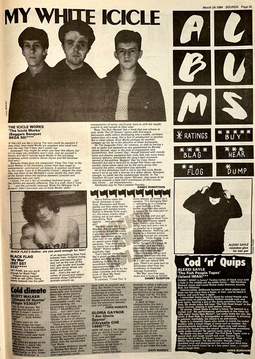 Black Flag’s ‘My War’ makes a big impression on Danny Rushton

‘My War scorches your brain and it hurts so GOOD!’ 5 big stars

Sandy Robertson has never sounded so effusive, but the debut LP by @TheIcicleWorks has reached parts of his brain rarely broached

Sounds Mar 24th 1984