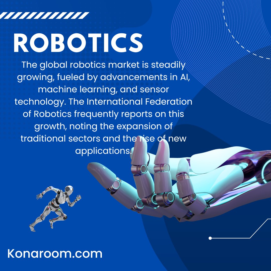 konaroom1's tweet image. The robotics industry is experiencing significant growth, thanks to advancements in artificial intelligence (AI), machine learning, and sensor technologies. 
.
.
#RoboticsGrowth #AI #MachineLearning