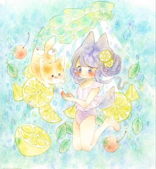  #絵描きさん交流会  参加させて頂きます(*'˘`*)透明水彩でイラストを描いています*゜沢山の方の目に止まることを願って。 