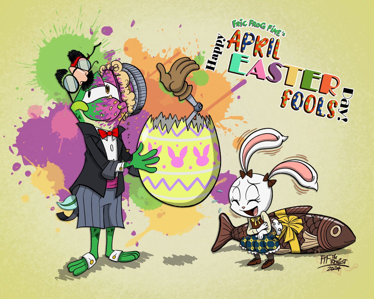 FTFTheToonist's tweet photo. {NEW ART} The April Easter Fools is almost special after 2018, isn't it? (Excepting in US who hasn't).
This situation tells the trade between both items.
#Easter #EasterDay #AprilFoolsDay #EasterMonday #FricFrogFime #FricFrog #FionaRabbit #GrouchoMarx #ChocolatMenier #OCs #Art https://t.co/gvUPHqv3YV