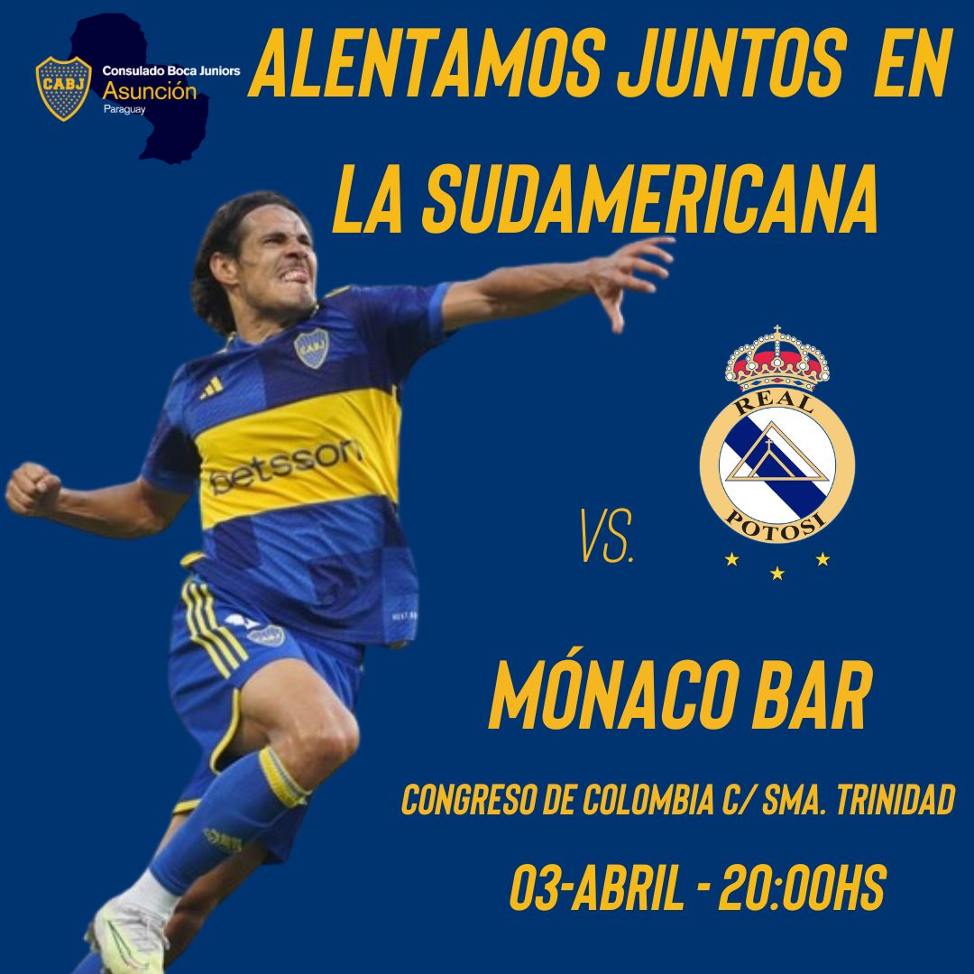 ESTA SUDAMERICANA COPAMOS TODOS LOS PARTIDOS

Este miércoles 3 de abril a las 20, te esperamos en Mónaco Bar para alentar como EL ÚNICO GRANDE que somos

#VamosBoca #Bocaesmundial #Bocaentodoslados #Bocademivida #ParaguayesdeBoca💙💛💙🇵🇾 #0descensos👻🅱️ 🐔