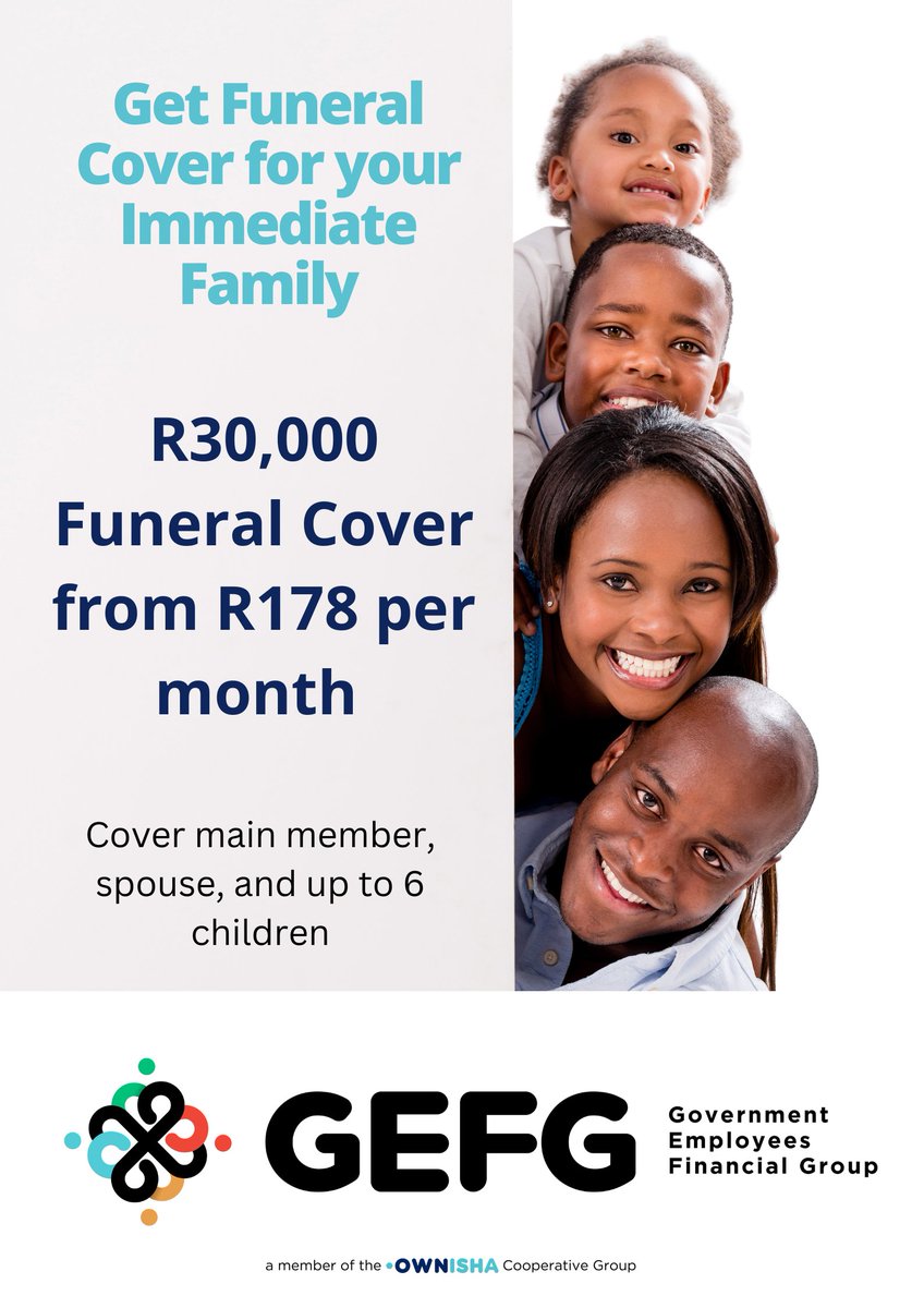Get Funeral Cover for your immediate family from as little as R178 per month.  

Government Employees Financial Group is a financial co-operative group. We pay public service employees for using our products by returning 100% of our annual profits to them.