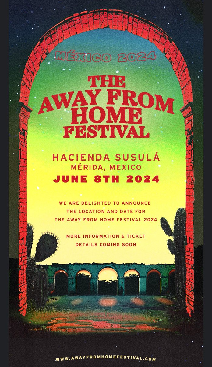 TLarrative's tweet image. As suspected…

THE AWAY FROM HOME FESTIVAL 2024 WILL BE IN MÉRIDA, MEXICO. #AFH24