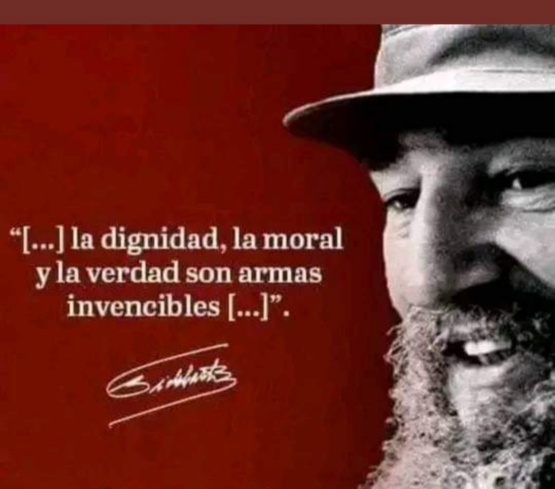 "No saben q no hay mejor táctica, ni mejor estrategia q luchar con armas limpias,  que luchar con la verdad, porque esas son las únicas armas q inspiran confianza, q inspiran fe,  q inspiran seguridad, dignidad, moral".
#FidelPorSiempre 
#UnidosXCuba 
#DeZurdaTeam