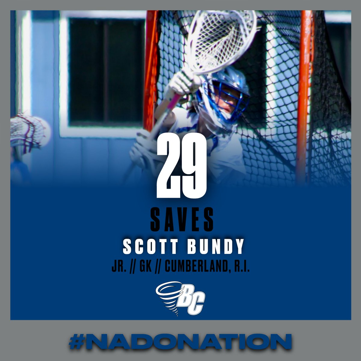 Men's Lacrosse: Congrats to @BrevardCollege @NadosMLax junior goalkeeper Scott Bundy, who today matched a 10-year program single-game record with 29 saves! #NadoNation #d3mlax #d3lax