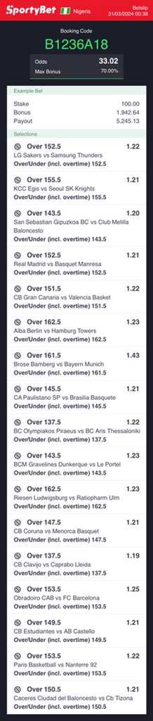 I come in peace this Esther Sunday with a basketball gift,it’s just 33 odd here’s the @SportyBetNG code B1236A18 do well to retweet when you see it congratulations in advance bet responsibly @Ekitipikin @pink_girrll @Akinde4486 @BasketballProfe @NigeriaBasket Boomluck💥