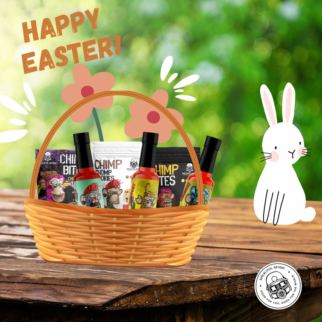 apocalyptratns's tweet photo. Easter just got epic! 🐣 Dive into the holiday with Apocalyptic Rations: where #ChimpBites, #ChimpChompCookies, and #AAHotSauces turn your basket into a survival feast. 🍪🌶️
Celebrate with spice, sweetness, and everything to keep the adventure alive. Here's to an Easter that's as resilient as you are! 🌍✨
#EasterSurvival #ApocalypticFeast  #SpicyEaster