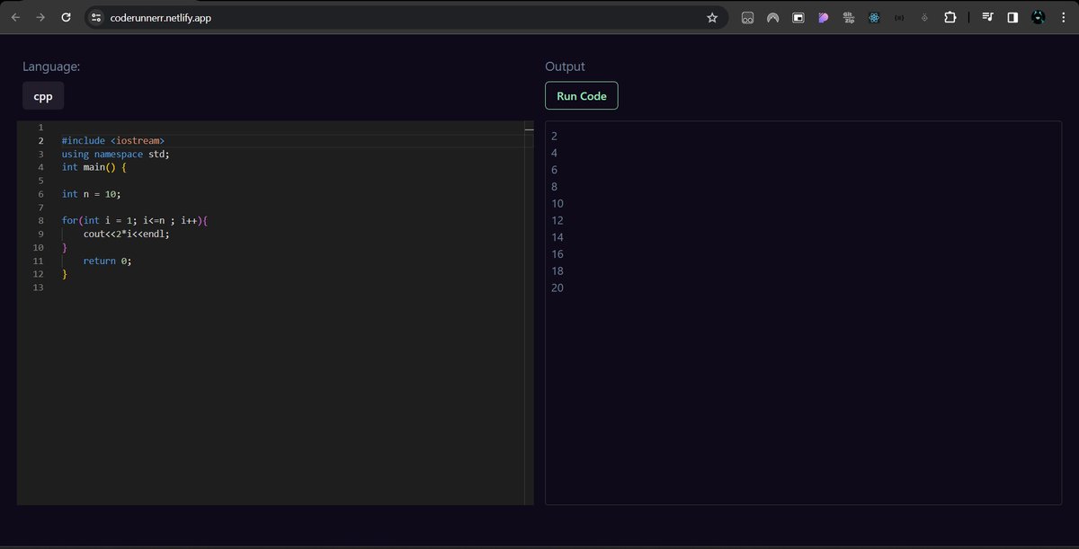 anshu_code's tweet image. #100DaysOfCodeChallenge
Day 5/100- 30/3/2024
✅ DSA
🔹Reverse a LinkedList
✅ WebDev
🔹Build a #CodeEditor built with React JS. Write, test, and see your code in action. Supports #JavaScript, #CPP, #TypeScript, #Python, #CSharp, #PHP, #Java.

Live link -&amp;gt; coderunnerr.netlify.app