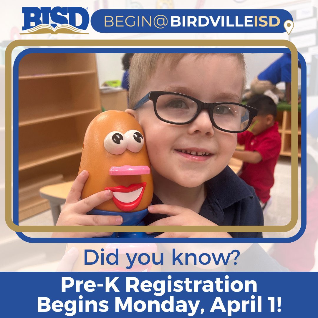 Hey, guess what's coming soon? Pre-K Registration kicks off starting Monday, April 1st! Get ready to embark on an exciting journey into early education! Visit choosebirdville.net to view more information about our Pre-K Programs.