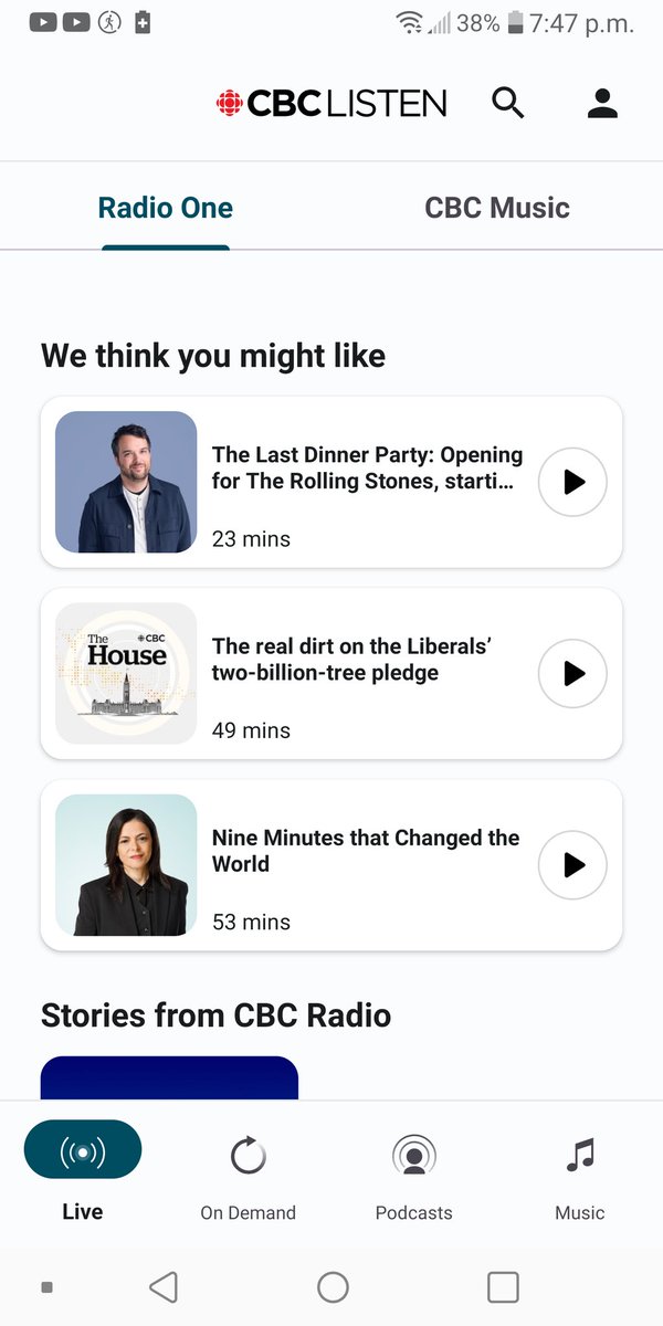 ABCBuzzCreative's tweet image. .@cbcradio The CBC Listen app today isn't working like it usually does. Can't listen to live radio and the landing page looks different (same on multiple phones):