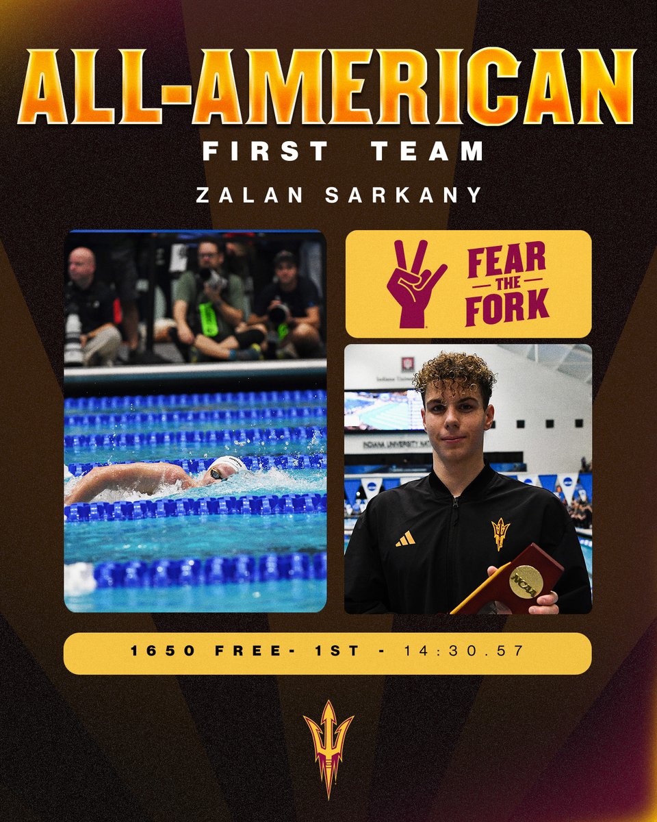 Verstappen style 🏎️ Zalan Sarkany is the first NCAA champion for the Sun Devils in the 1650 free, swimming a time of 14:30.57! #ForksUp x #NCAASwimDive