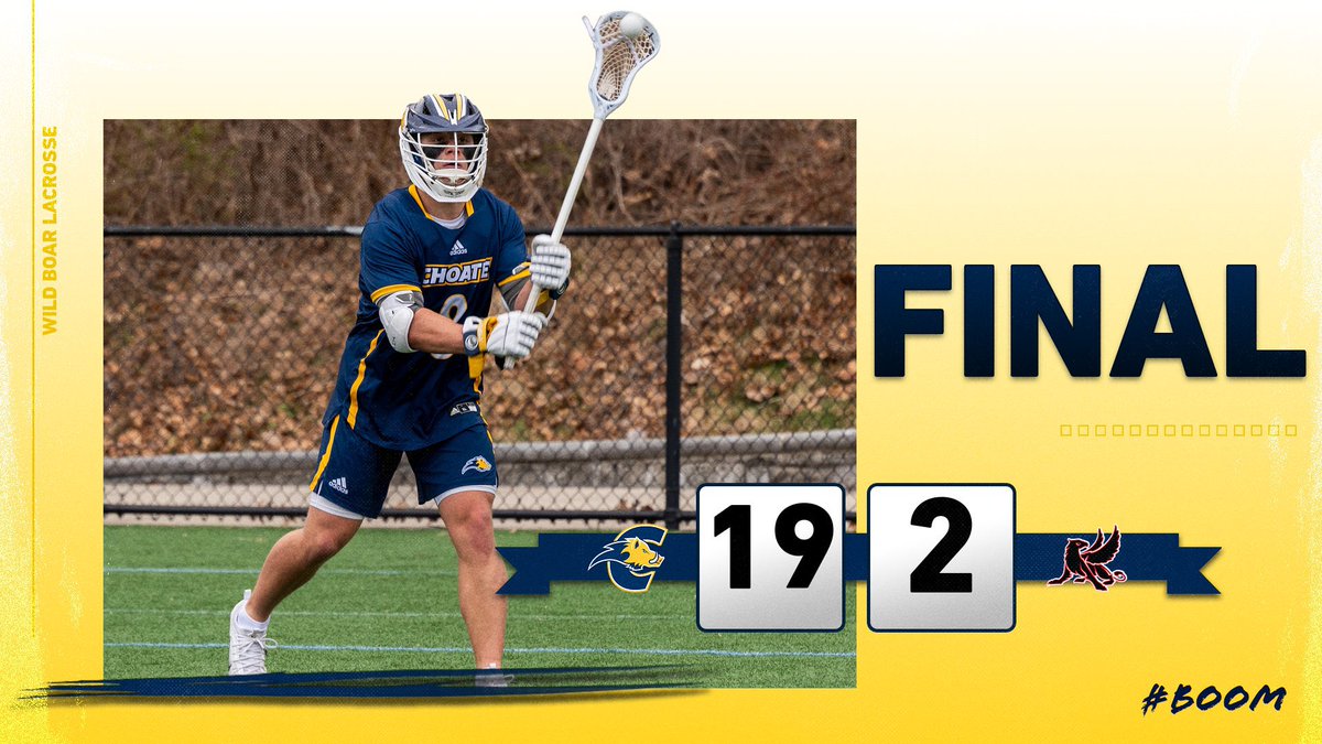 Final from Pomfret! Your 🐗 move to 2-0 off an explosive offensive performance from Oliver Nappi ‘25 (5G, 2A), with Rafferty Callahan ‘24 shutting the door with almost 20 saves. Team win down the stretch. Back to work on Monday! #BOOM @ChoateAthletics @ILPreps