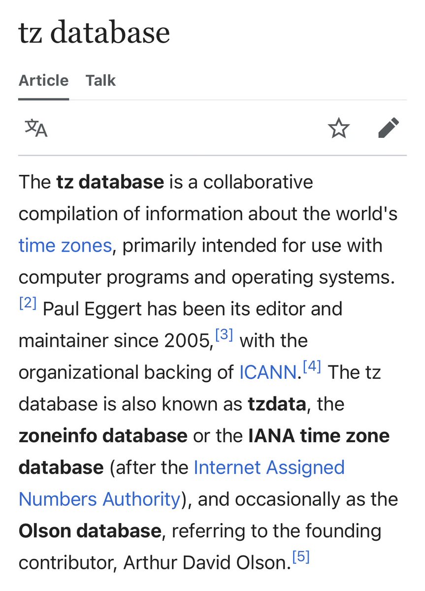 ___frye's tweet image. here’s a fun fact: almost all modern computer systems depend on a single time zone database that gets updated when local laws change

it’s maintained by two people
