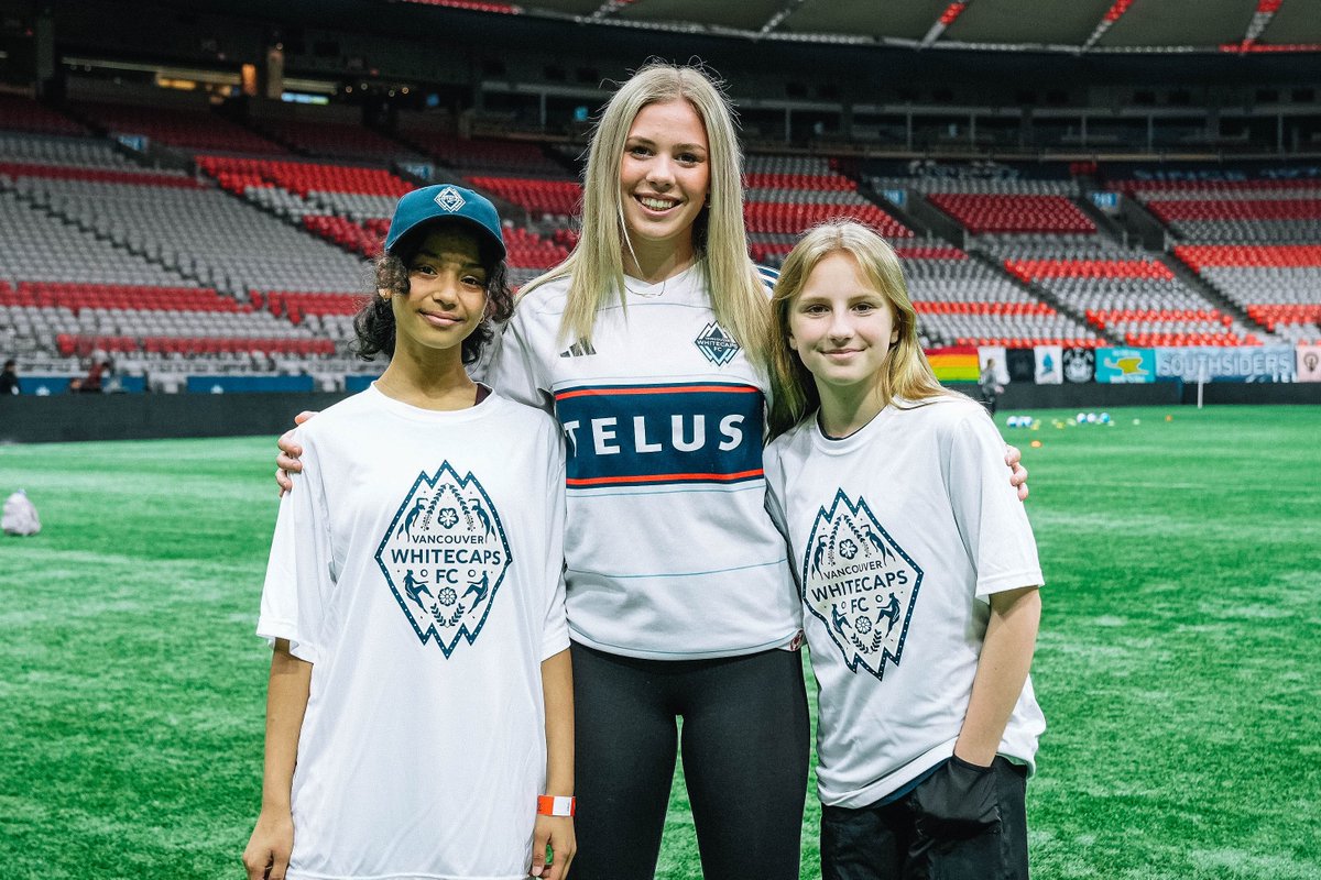 For the girls 💙 Our @wfcelite academy players led a pre-match clinic featuring 90 girls from @kidsafeproject, Surrey School District & Girls Who Leap! 🌸 #VWFC | #VANvPOR