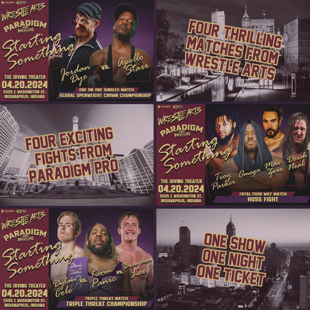 We're tag teaming with <a href="/WrestleArtsIndy/">WrestleArts</a> to bring a SUPER SHOW to Indianapolis on Saturday, April 20th!

Ft <a href="/DerekNeal91/">King’s Road Slayer</a>,  <a href="/TroyParkerPro/">Troy Parker</a>, <a href="/502Pitbull/">OMEGA</a>, <a href="/HandsomeMaxZERO/">Mx.Zero</a>, @TheBraydenLee, <a href="/DC_Wrestles/">Dylan Cole🫠</a>  + MORE

Get tickets at wrestleartstix.com!