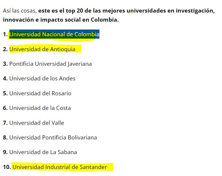 La UN ocupó el puesto 10º en AL y 1º en Colombia por su aporte a la investigación, innovación e impacto social. Ranking tienen en cuenta el liderazgo científico, publicaciones, patentes, talento científico e impacto de políticas públicas. ¡Bien por la UN! eltiempo.com/vida/educacion…