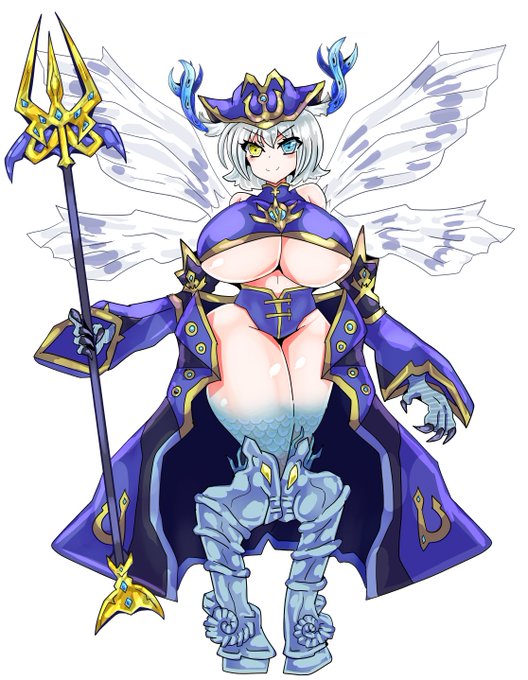 #魔物娘図鑑二次 #魔物娘図鑑  #monstergirlencyclopedia 「ノーデングリフ」海馬の脚、海鷲の腕、そしてトビウオの翼を持つ強大な海のグリフォン。海の財宝を独占する存在なので海賊モチーフ。 