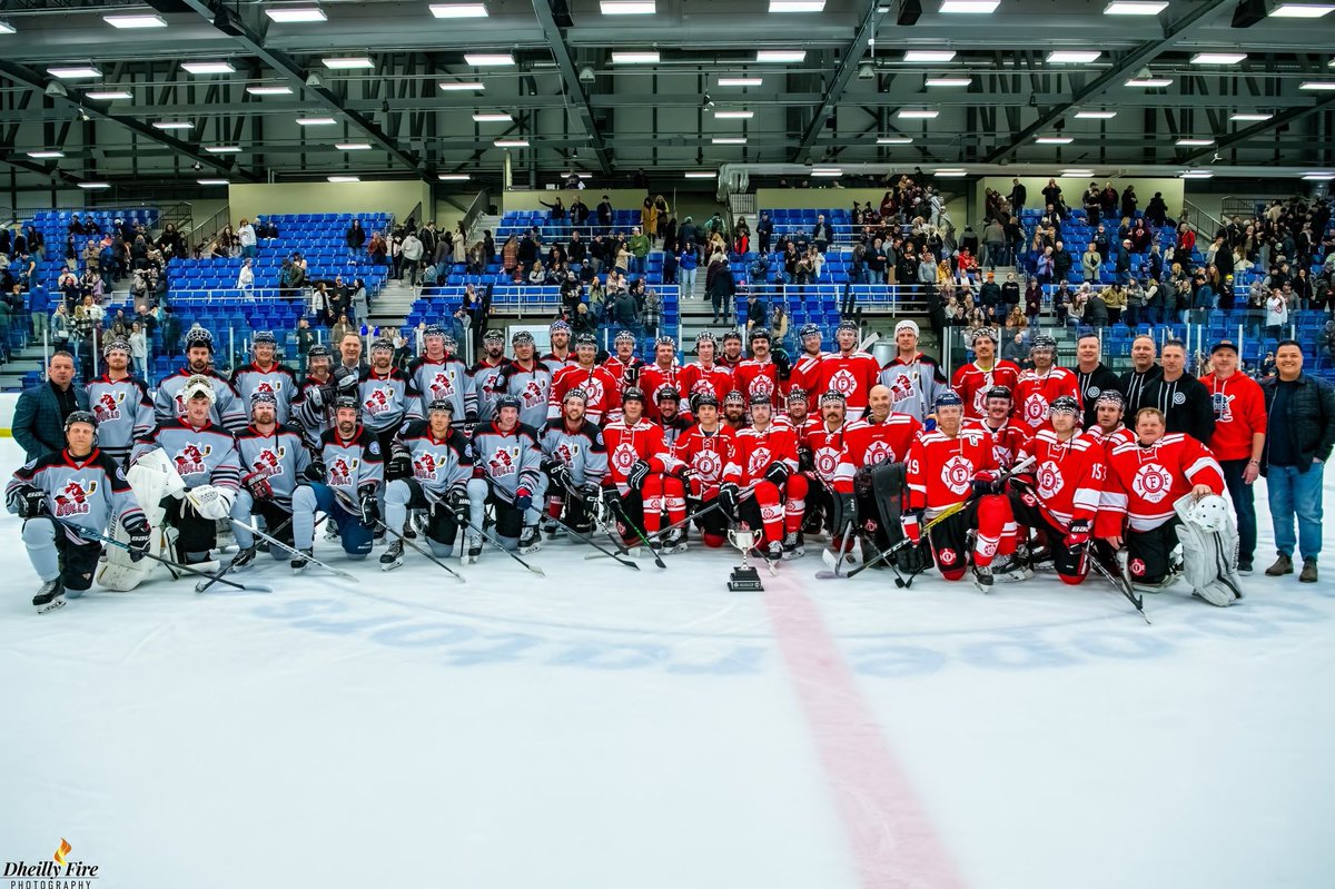 The arena was packed for the Battle of the Badges today. A fantastic game for a great cause. Congrats to both teams for putting on a great event! #YQR