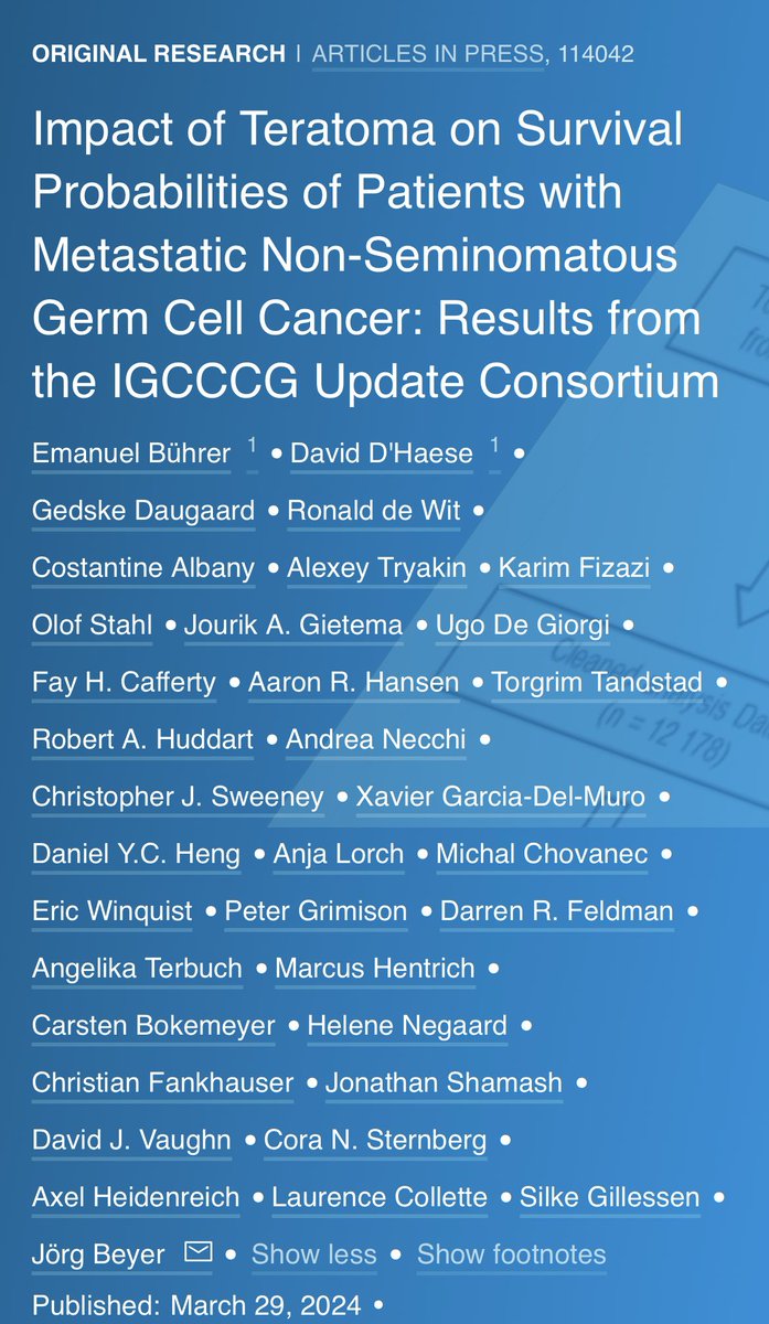 ❓What's the role of teratoma in prognosis of patients with non-seminomatous germ cell cancer! An IGCCCG consortium study; 🧍6792 patients with metastatic testicular NSGCT, 47% had teratoma in th primary, and 53% did not! ↘️ Presence of teratoma in primary tissue was associated…