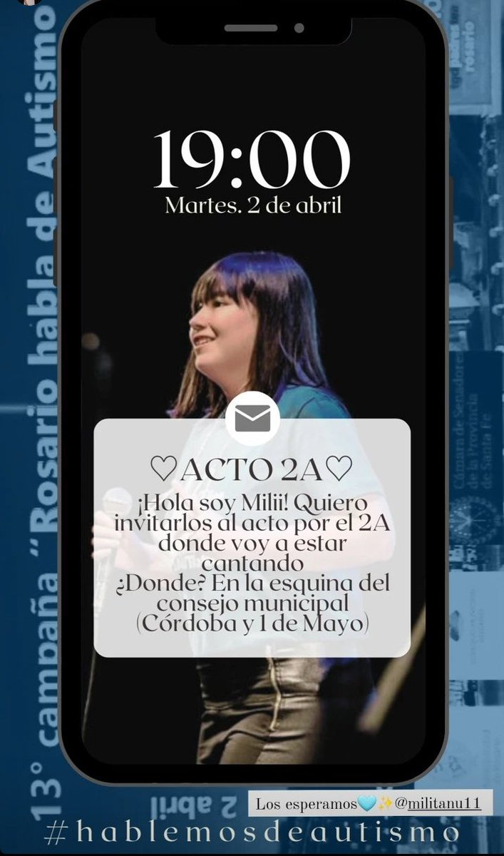 13° Campaña "Rosario habla de Autismo". El dos de abril nos encontrarán en la Explanada del Monumento Nacional a la Bandera  a las 16 hs y a las 19 hs  realizaremos el Acto por el Día Nacional y mundial del Autismo, en la esquina del Concejo Municipal. Los esperamos!