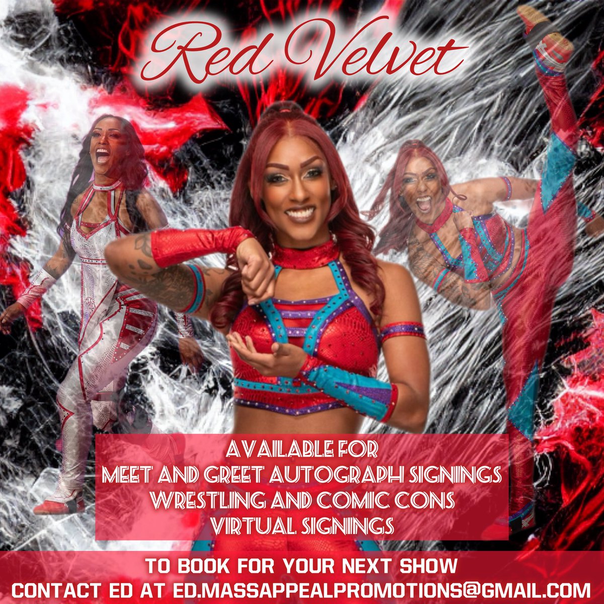 Attention Vendors/Promoters : If you are interested in having AEW/ROHs @Thee_Red_Velvet at your next show, con or store for a signing shoot me an email at ed.massappealpromotions@gmail.com SERIOUS INQUIRIES ONLY