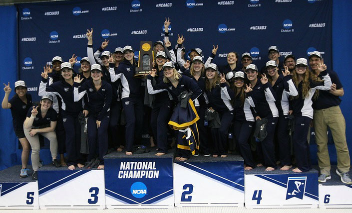 Women's History Month: 2019 Emory University Women's Swimming & Diving. The Eagles won their 10th consecutive NCAA title, sweeping the decade from 2010-2019. There was no NCAA championship in 2020 or 2021 due to COVID-19.