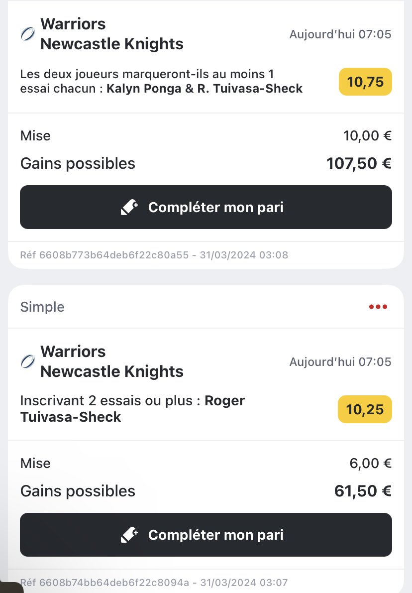 51€ sur la derniere journée,il faut croire au combiné DWZ va enfin marquer

#NRLWarriorsKnights