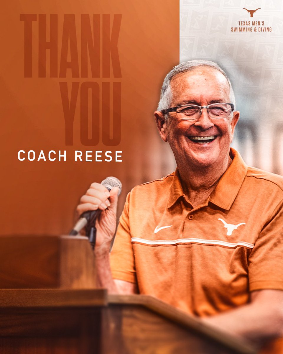 Thank you, Coach Reese. 🐐
 
🤘 46 seasons on the Forty Acres
🤘 15 NCAA titles
🤘 28 top-2 finishes
🤘 36 top-3 results
🤘 44 straight top-🔟 finishes
🤘 45 consecutive conference crowns
🤘 <a href="/NCAA/">NCAA</a> title in 5 different DECADES
 
#HookEm