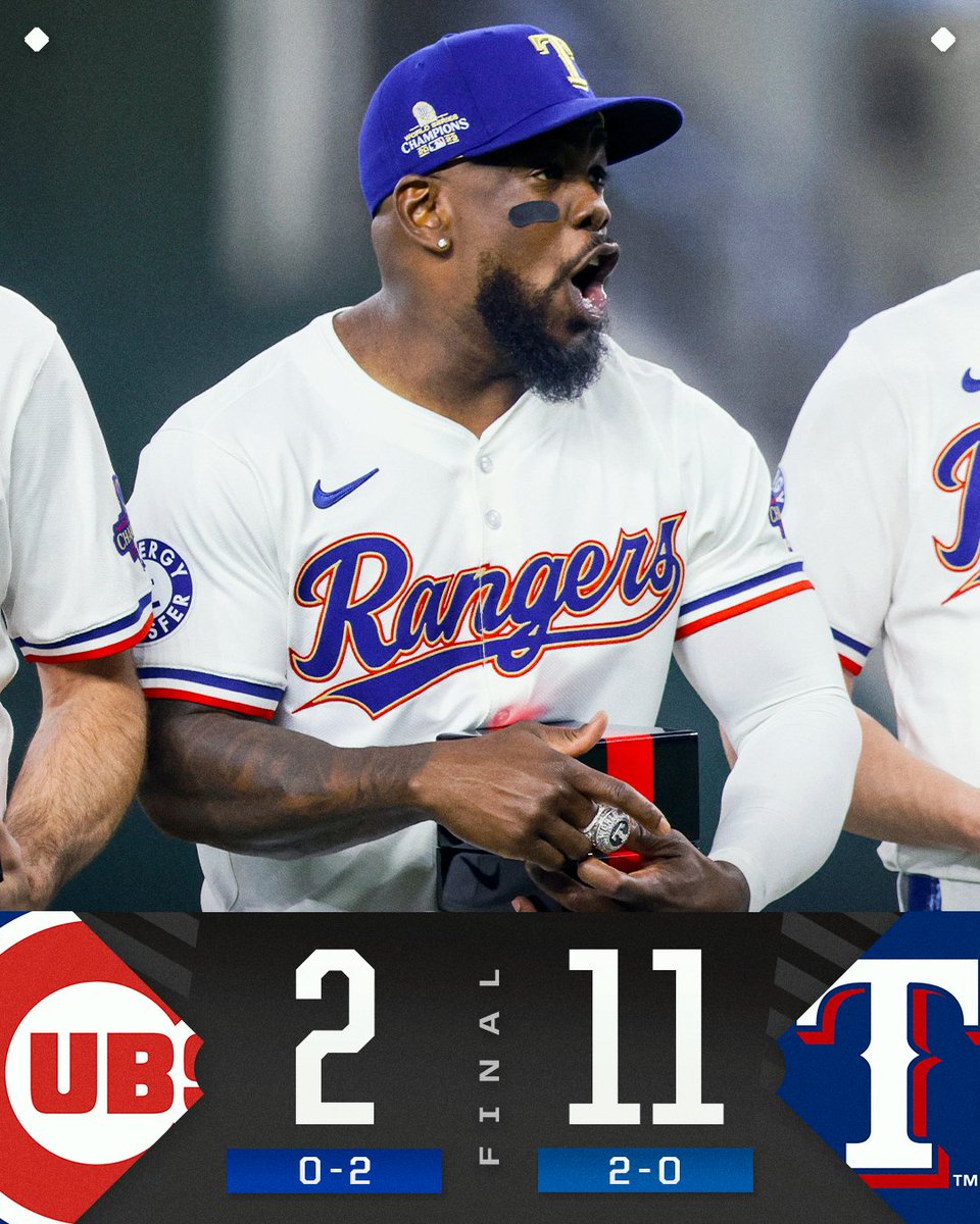 The <a href="/Rangers/">Texas Rangers</a> got their World Series rings and their 2nd straight W to start the year!