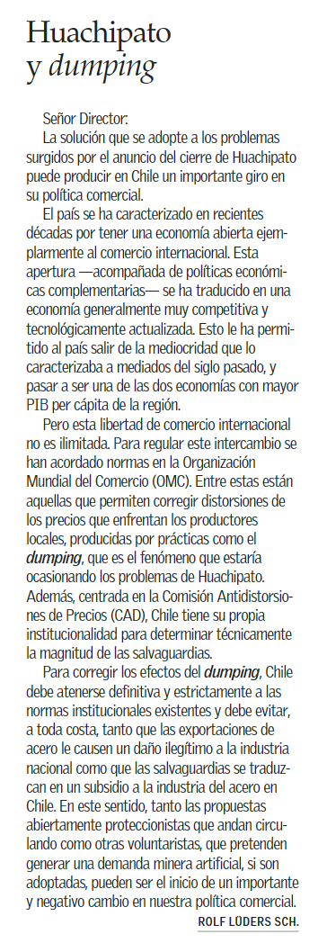 < Huachipato y dumping > 
por Rolf Lüders Sch. 
#cartaaldirector @ElMercurio_cl 
31marzo2024