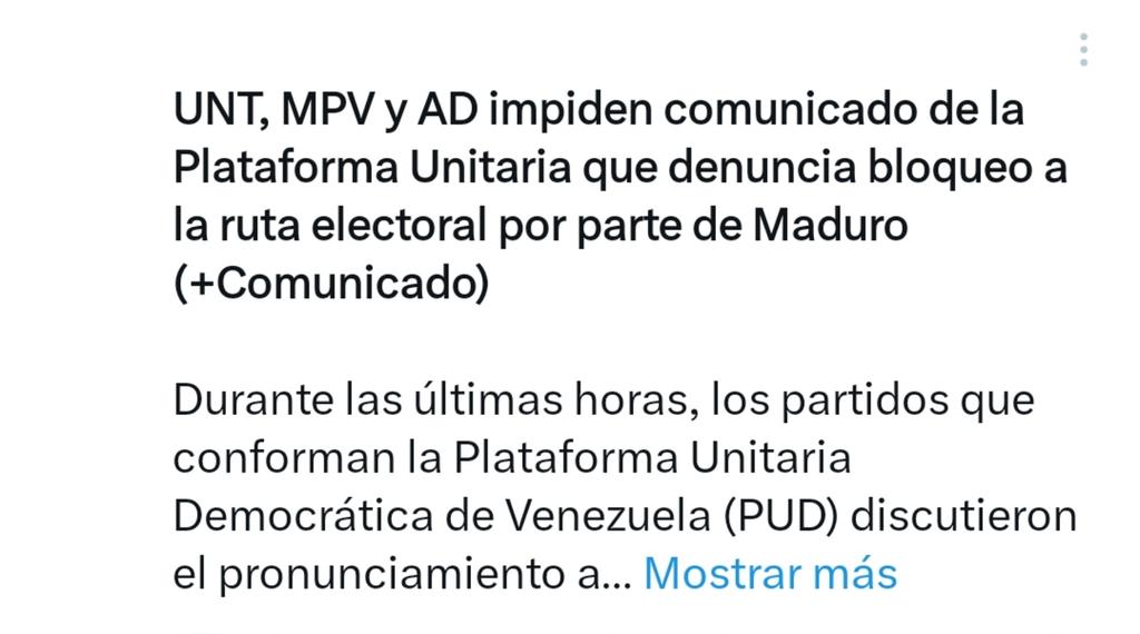 En la imagen dejamos la posición que fijó @ADemocratica en discusión de la plataforma en relación al supuesto comunicado. No hemos sido obstáculo para nada; actuamos siempre en favor de la UNIDAD.