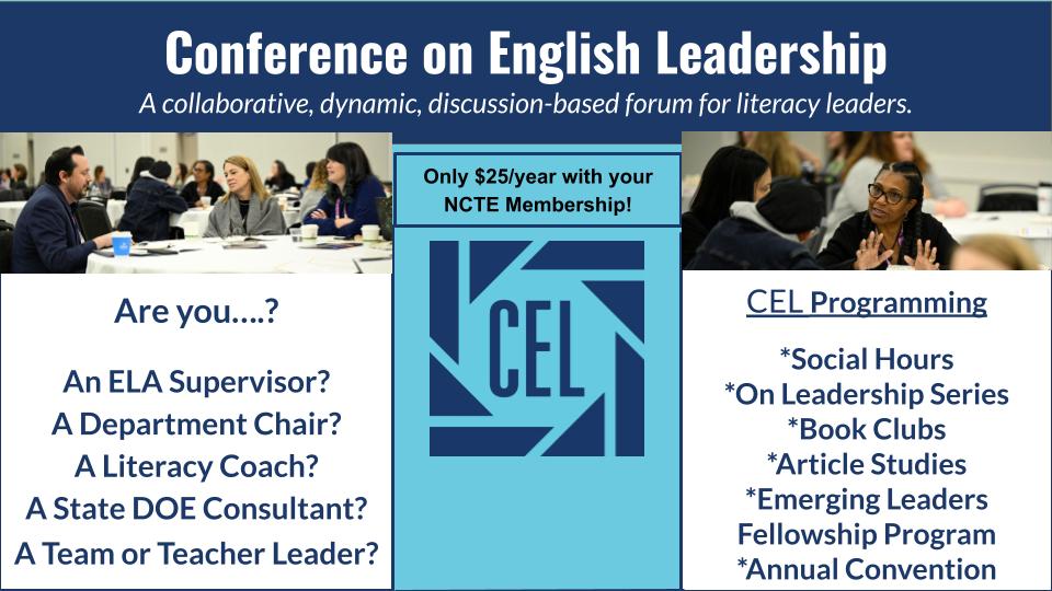 .@NCTE members: Looking for a smaller affiliate? A way to meet people in similar leadership roles? Support for the challenges facing your district? Join CEL! It’s only an additional $25/year. Subscribe to the journal English Leadership Quarterly. Join! tinyurl.com/2s3wkyv7