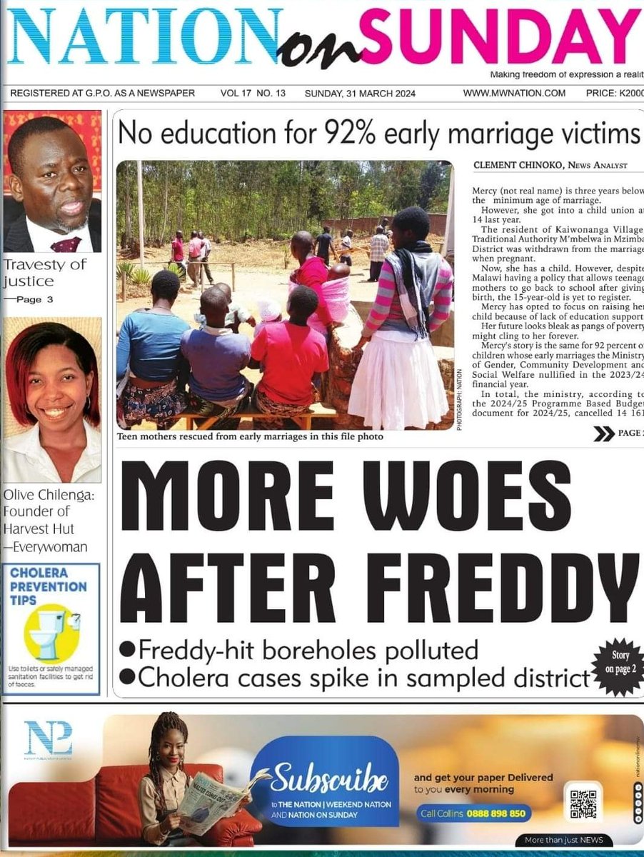 Today's @NationOnlineMw from Malawi reports that 92% of early marriage victims are denied access to education. We must prioritize the rights of these young girls and ensure they have the opportunity to learn and thrive. #ProtectGirlsRights #EndChildMarriage #EducationForAll 📚💪