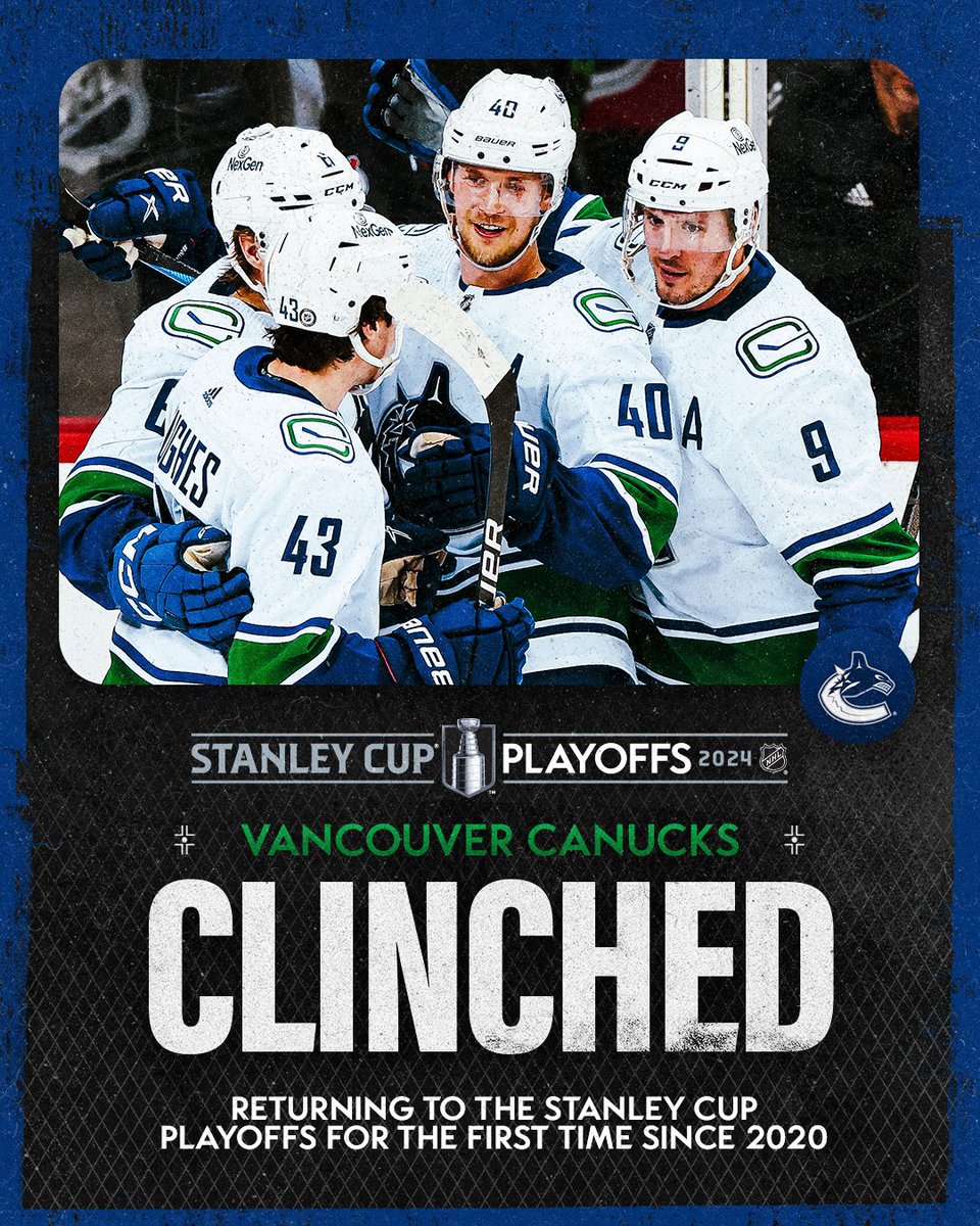 It’s official – the @Canucks are headed back to the 2024 #StanleyCup Playoffs! Is this the year the club earns its first championship? #NHLStats: media.nhl.com/public/news/17…