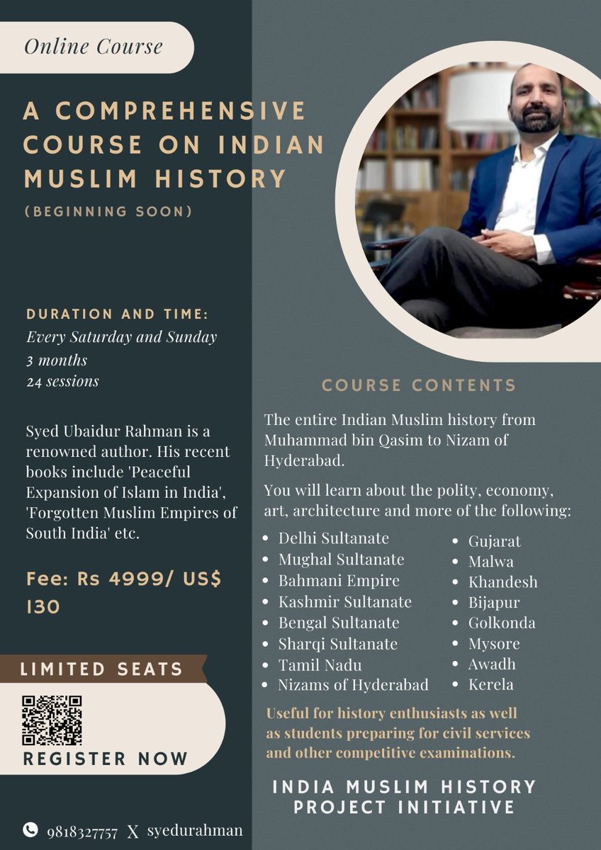 A detailed and comprehensive course on History of Muslims in Indian Subcontinent The course will cover the entire history of the Muslims in the Indian Subcontinent, from the 7th century to the year 1947. 3 month, 12 weeks comprehensive course, 24 sessions. Online classes to…