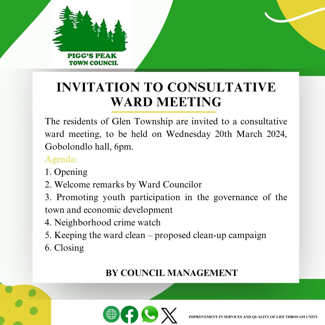 ATTENTION WARD 6 RESIDENTS
#PiggsPeakTown