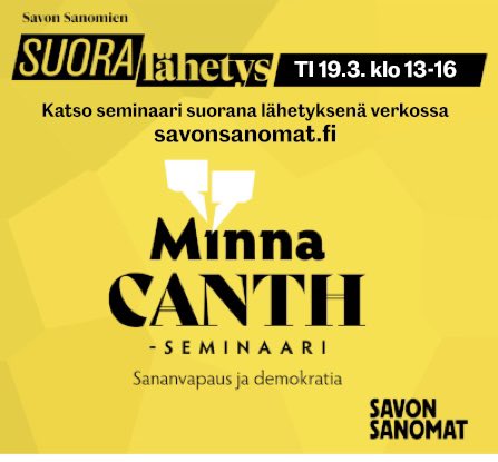 Tänään 19.3.2024 klo 13-16 keskustellaan sananvapaudesta ja demokratiasta <a href="/musiikkikeskus/">Kuopion Musiikkikeskus</a>  ja verkossa savonsanomat.fi/aihe/ss-live
Kiitos kaikki järjestäjät ja  <a href="/Savon_Sanomat/">Savon Sanomat</a> 🌹