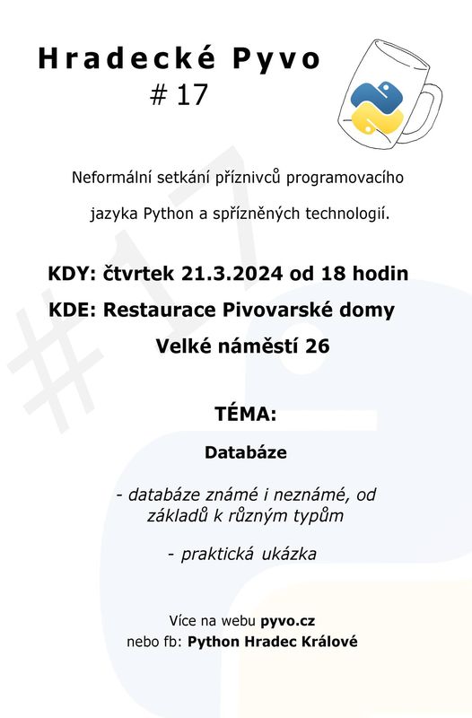 Hradecké #pyvo 17. se blíží a setkáme se již 21.3. #python #community <a href="/naPyvo/">Chodíme na Pyvo</a>