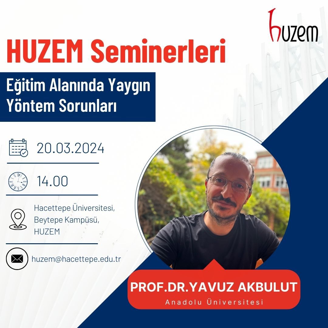 Yarın 14.00-16.00 arasında Hacettepe Üniversitesi Uzaktan Eğitim Uygulama ve Araştırma Merkezi ev sahipliğinde eğitim araştırmalarında yaygın yöntem sorunlarını ve güncel çözüm önerilerini tartışıyoruz. Görüşmek üzere! <a href="/huzemhacettepe/">huzem</a>