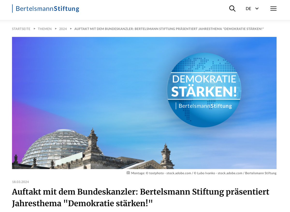 Hörens- und sehenswert. Ivan Krastev im Gespräch mit @Bundeskanzler @OlafScholz über Demokratie. Moderiert von @D_Schwarzer @BertelsmannSt Video hier 👉 youtu.be/O72biYb-kx0 Mehr Infos hier 👉 bertelsmann-stiftung.de/de/themen/aktu…