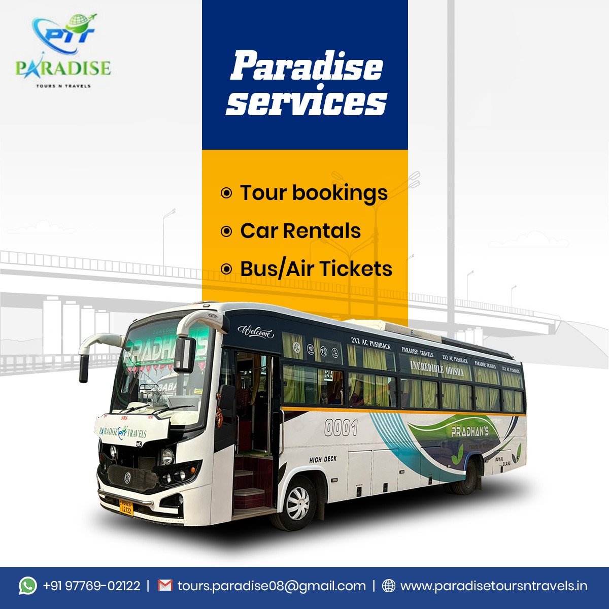 With our range of services, booking tours and transportation has never been easier.
𝐓𝐨 𝐤𝐧𝐨𝐰 𝐦𝐨𝐫𝐞:
𝐂𝐚𝐥𝐥: 097769 02122
𝐌𝐚𝐢𝐥: tours.paradise08@gmail.com

#TravelEase #TourBooking #TransportationSimplified #TravelConvenience #HassleFreeTravel #ParadiseServices