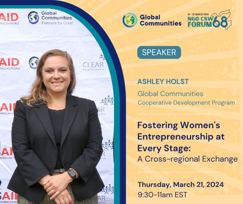 THIS THURSDAY don't miss our CLEAR+ Project Chief Of Party @ashley_holst as she speaks at the @GlobalCommunities #CSW68 @UN_Women virtual event, 'Fostering Women's Entrepreneurship at Every Stage,' Join us as we discuss how to support women entrepreneurs lnkd.in/e93s_qaT