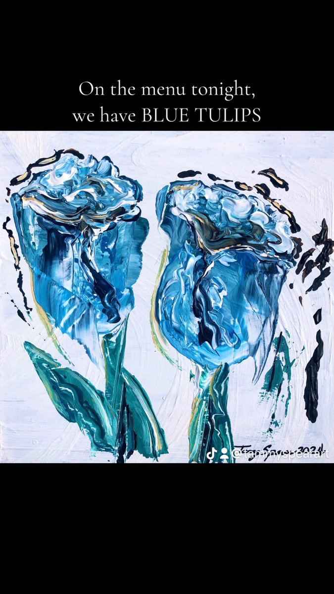 On the menu tonight- BLUE TULIPS acrylic on wood 6x6” mini petite raspberry blue tulips 💙 #contemporaryart #floralart #tulipart #tulips