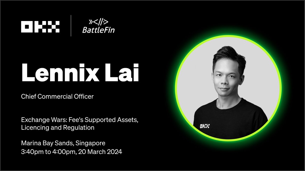 Catch our Global Chief Commercial Officer @LennixOKX at Digital Asset Day on a panel titled 'Exchange Wars: Fee's Supported Assets, Licencing and Regulation”. 📍 20 March Learn more: bit.ly/3Vm480L