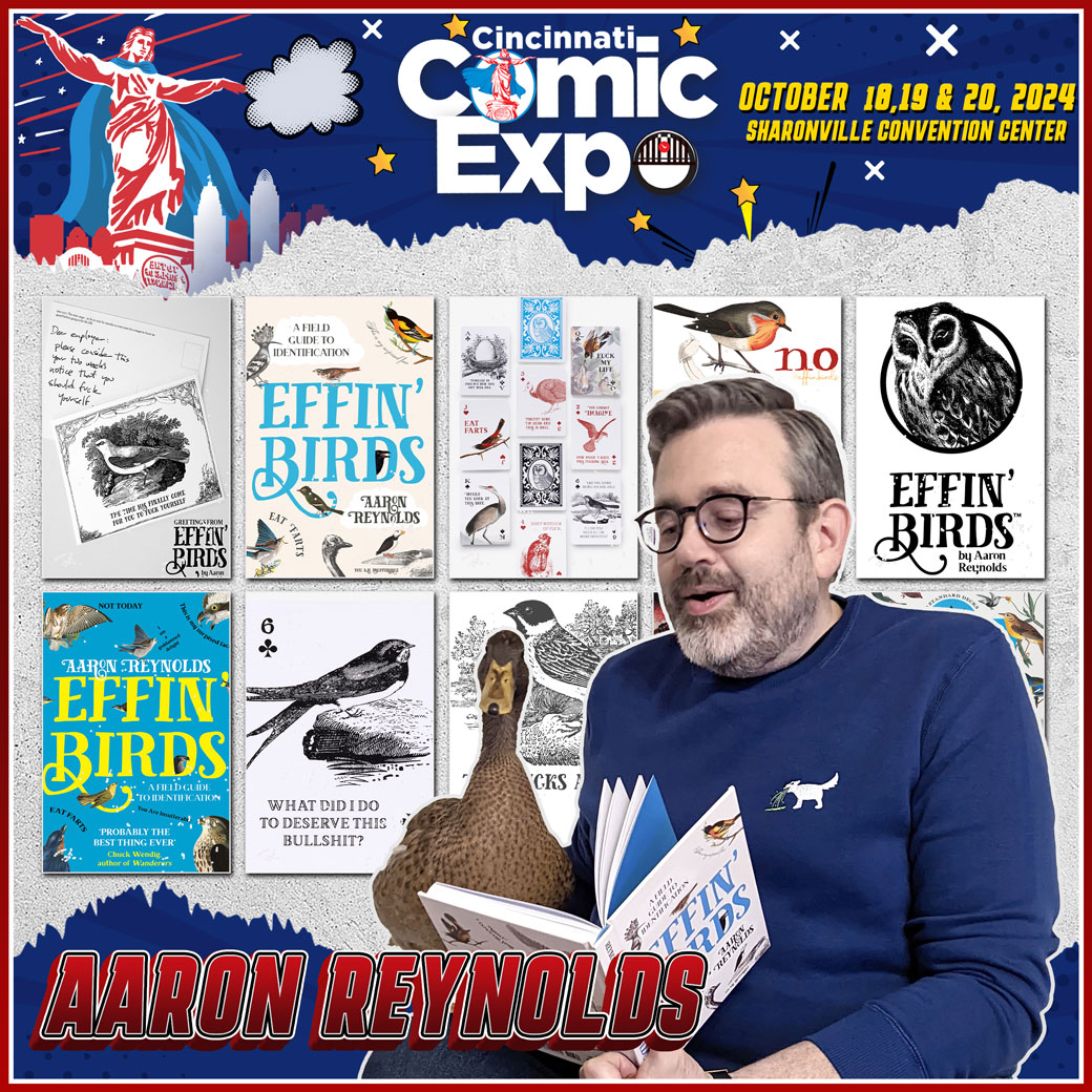 Author @aaronreynolds will be attending his first Expo! He is the creator and author of @EffinBirds. He is a Webby Award–winning humorist, professional speaker, and produces a series of podcasts. Get your tickets: tinyurl.com/bdaz3reb