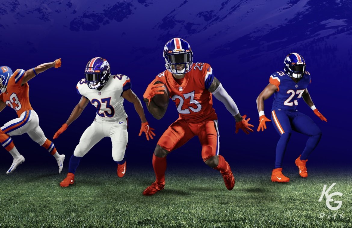 KG_grfx's tweet photo. My Denver Broncos concept uniforms for the @sportslogosnet design contest @AndrewMLind #NewBroncosUniforms https://t.co/e7SKSb82Mw