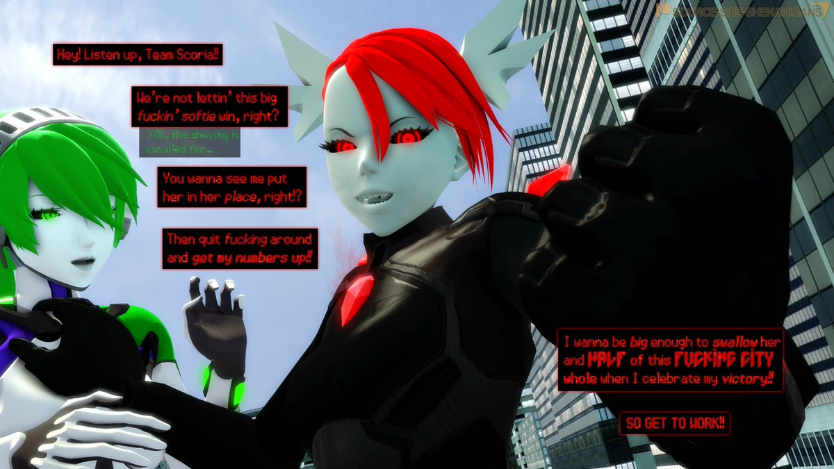 "C'mon, make me grow, you degenerates! I know you all wanna see me fuckin' devour her~!"

Scoria reached 122ft (37.2m)!
Round 2 of this year's #MacroMarch #GrowthDrive starts now!

Updated Increments:
❤️ = 2 in (5cm) 
🔃 = 4 in (10cm)
💬 = 8 in (20cm)
☕️ = 5ft (1.5m) per "coffee"